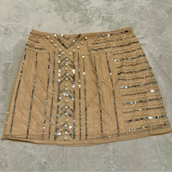 New Show me your MUMU Beige Sequin Skirt with Beads SZ: M - Picture 5 of 9